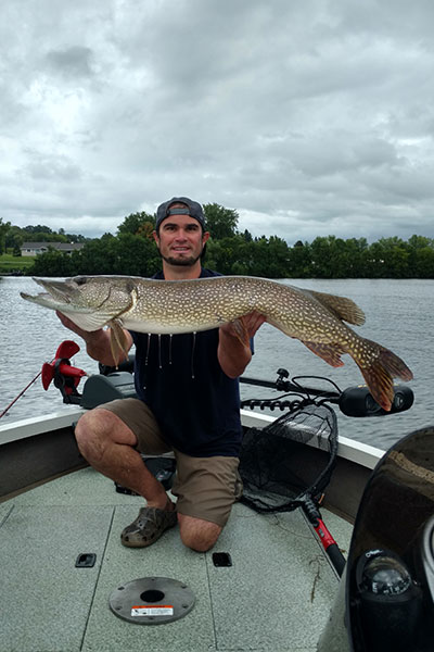 Derek 44.25 inch on the boss. The size of the boss and vibration in the water is perfect for pike and muskie!